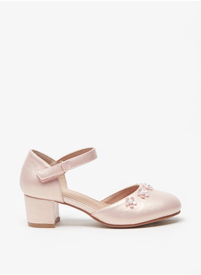 Buy Girls Embellished Block Heel D'Orsay with Hook and Loop Closure in Saudi Arabia