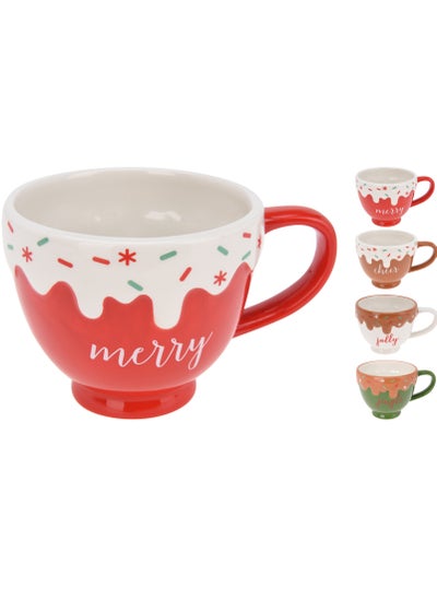 اشتري Homesmiths Xmas Mug 14Cm 4 designed Text, Assorted 1 Piece في الامارات