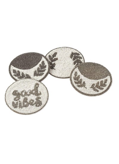 اشتري Folkulture Beaded Coasters for Drinks, Pack of 4 Farmhouse Coasters, 4" Round Boho Coasters for Coffee Table Décor, Modern Bar Coasters or Rustic Coasters for Wooden Table - (Good Vibes) في الامارات