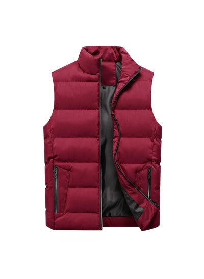 اشتري Mens Autumn Winter Casual Vest Stand Collar Cotton Red في الامارات