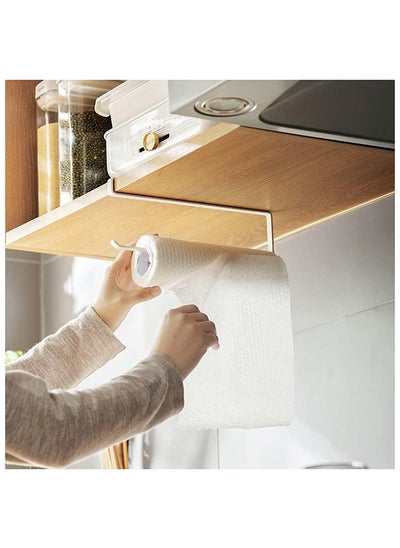 اشتري 2pcs Paper Towel Holder Wall Mounted No Drilling, Under Cabinet Holder, Toilet Roll Holder Self Adhesive, Towel Hanger Tissue Paper for Bathroom Kitchen - White في الامارات