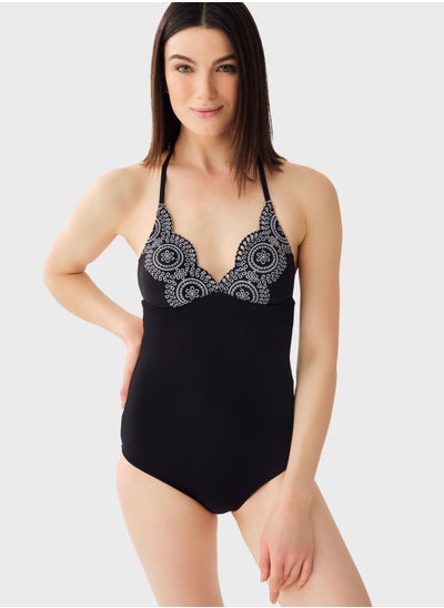 Buy Halter Neck Mesh Detail Swimsuit in UAE