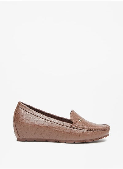 Buy Women's Textured Slip-On Wedge-Heeled Moccasins in UAE