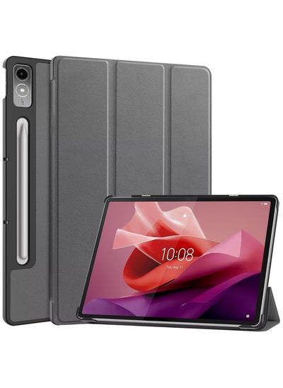 اشتري غطاء فوليو جلدي ذكي رفيع للغاية وخفيف الوزن، متوافق مع جهاز Lenovo Tab P12 مقاس 12.7 (2023) بوصة، مصمم لحماية الحامل ومقاومة السقوط لجهاز Tab P12 (رمادي) في الامارات