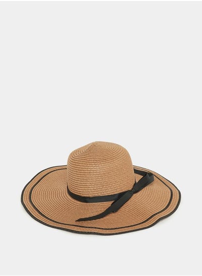 اشتري Contrast Ribbon Wide Brim Straw Hat في السعودية