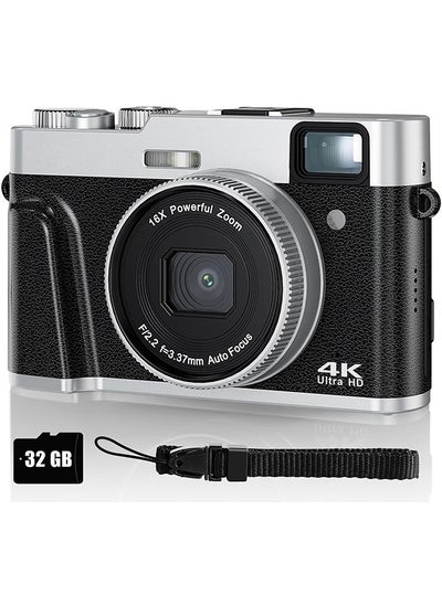 Buy 4K Digital Camera for Photography, Autofocus 4K Camera with Viewfinder 16X Anti-Shake Video Camera Vlogging Camera for YouTube Compact Point and Shoot Digital Cameras with 32GB SD Card in UAE