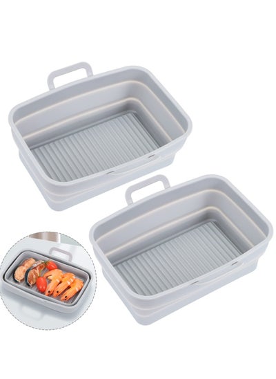 Buy Air Fryer Silicone Pot, 2 PCS FOLDABLE Silicone Air fryers Liners,Reusable Dual Basket Accessories, Replacement of Flammable Parchment Liner Paper Easy to Cleaning for Ninja 201、410、510(Double Gray) in Saudi Arabia