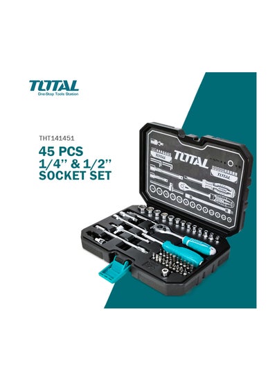 Buy TOTAL Professional Grade 1/4 Socket Set 45-Piece Kit for Precision Work -THT141451 in Saudi Arabia