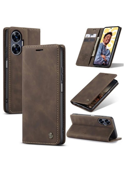 Buy CaseMe Realme C55 Wallet Case Book Folding Flip Folio Case with Magnetic Kickstand Card Slots Protective Cover - Coffee in Egypt