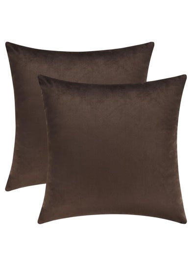 اشتري Mixhug Set of 2 Cozy Velvet Square Decorative Throw Pillow Covers for Couch and Bed, Coffee Brown, 18 x 18 Inches في الامارات