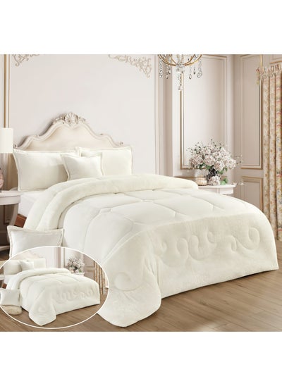 Buy 6Pieces Ultra Soft Winter Comforter Set King Size 220x240cm Box Stitched Solid Color Warm Bedding Sets, White in Saudi Arabia