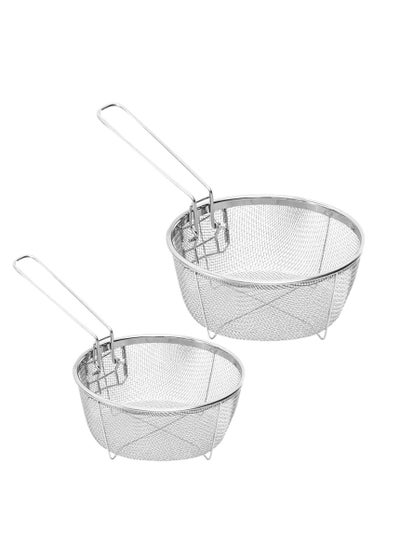Buy 2 Pcs Round Wire Fry Basket Deep Fryer Strainer For Frying,Round Wire Mesh Fry Food Display Cutlery, With Long Handle Frying Fryer Strainer for Pot French Fries Turkey Chicken Kitchen Cooking Tools in UAE