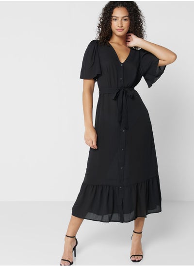 Buy Tie Detail V-Neck Dress in Saudi Arabia