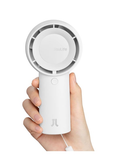 اشتري JISULIFE Handheld Turbo Fan,16H Max Cooling Time Portable Fan, 4000mAh USB Rechargeable Personal Fan, Battery Operated Small Pocket Fan with 5 Speeds for Travel/Outdoor/Home/Office - White في الامارات