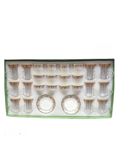 Buy Legend Luxury Cup Serving Set 36 Pieces Glass Tea Cups and Porcelain Coffee Cups in Saudi Arabia