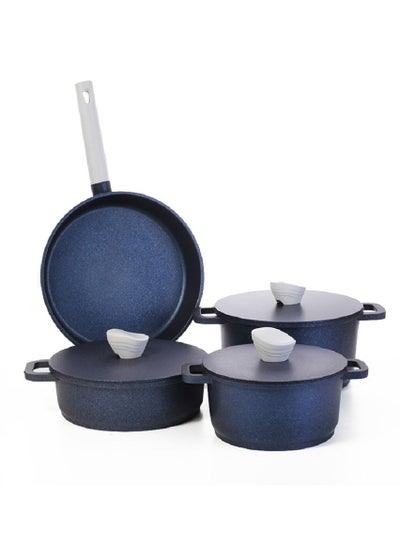 Buy 7 Pieces Cookware Set Korean Granite Blue in Saudi Arabia