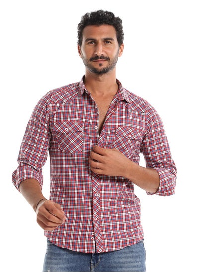 Buy Plaid Buttoned Shirt With Pockets - Red, Blue & White in Egypt