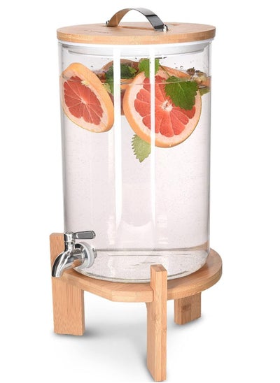 Buy Borosilicate Glass Beverage Dispenser with Spigot and Wooden Stand 8L in UAE