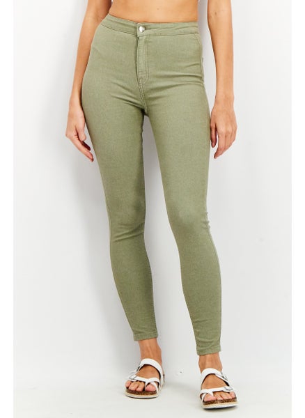 Buy Women Skinny Fit High Waist Denim Jeans, Olive in UAE