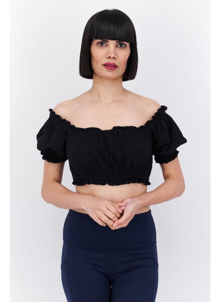 Buy Women Plain Crop Top Beachwear, Black in UAE