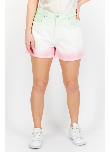 Buy Women Washed Denim Short, Green/Pink in UAE