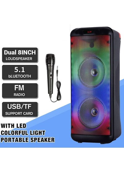 Buy Wireless Speaker Dual 8" Bluetooth Subwoofer Loud Sound System Portable FM Party Speaker Heavy Bass With Microphone LED Light TWS in Saudi Arabia