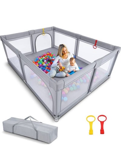 Buy Extra Large Baby Playpen 150*180cm Play Pens for Babies and Toddlers, Anti-Collision Foam Playpens with Breathable Mesh, Kids Activity Center with Anti-Slip Sucker and 2pcs Handlers in UAE