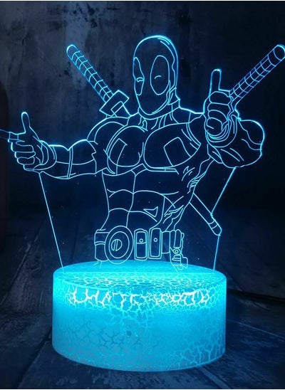 اشتري Multicolour 3D LED Night Light Table Desk Lamp 16 Color Optical Illusion Lights Deadpool في الامارات