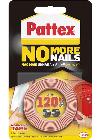 Buy Pattex No More Nails On A Roll, Double-Sided Tape For Reliable Instant Bonding, Multipurpose Adhesive Tape, Adhesive Strips For Indoor/Outdoor Use, 19mm X 1.5M Roll 120g in UAE