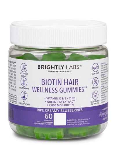 اشتري Brightly Labs Biotin Hair Wellness Gummies, Vegan and Sugar Free, Creamy Blueberry Flavor, Hair Vitamins with Biotin and Zinc, 60 Gummies في الامارات