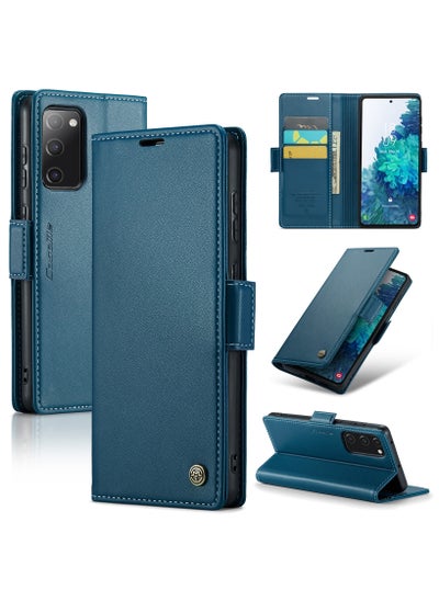 Buy CaseMe Flip Wallet Case For Samsung Galaxy S20 FE RFID Blocking PU Leather Wallet Flip Folio Case with Card Holder Kickstand Shockproof Phone Cover - Blue in Egypt