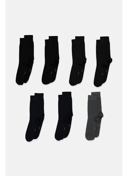 اشتري Men 7,Pairs Plain Socks, Black Combo في الامارات