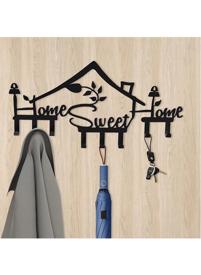 اشتري Home Sweet Home Sign Wall Hook,Black Metal Key Holder Wall Mount Organizer Rack with 8 Hooks Wall Decorative for Office Kitchen Bedroom Doorway Hallway (Black) في السعودية