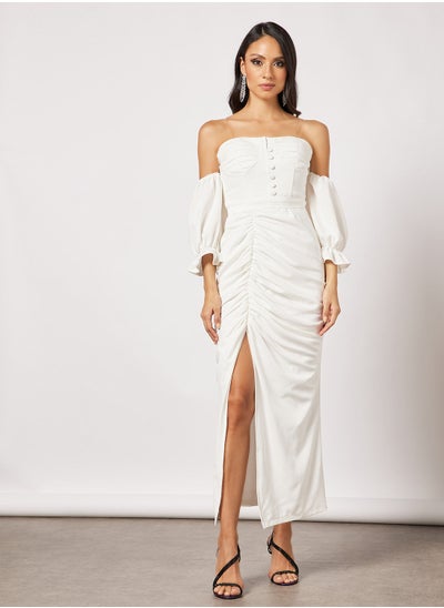 Buy Ruched Front Off-Shoulder Dress in UAE