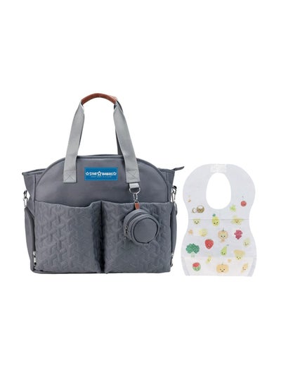 اشتري Star Babies Pack of 2 (Diaper Portable Bag with Pacifier Bag Large-capacity, Disposable Bibs 20pcs)-Grey في الامارات