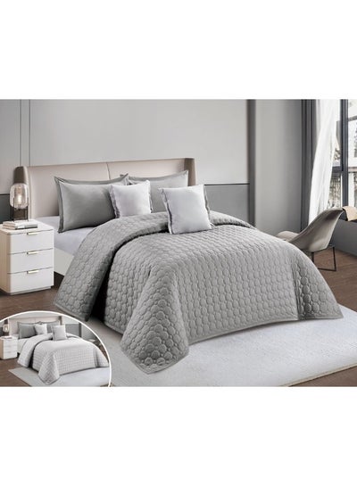 اشتري مفرش سرير نفر من المايكروفايبر بنسبة 100% ، غطاء سرير بتصميم هندسي، قابل للاستخدام على الوجهين، طقم من 4 قطع، مقاس 230X170 سم في السعودية