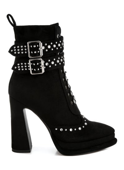 Buy Harness Detail Lace Up Boots in Black in UAE