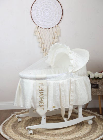 Buy Baby cradle Moses basket for babies with mosquito net with white holder with wheels in Saudi Arabia