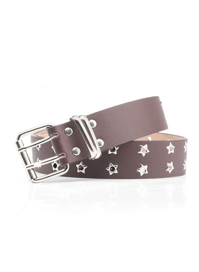 اشتري Star Double Exhaust Eyeholes Women's Fashion Versatile Casual Punk Jeans Belt Brown في الامارات