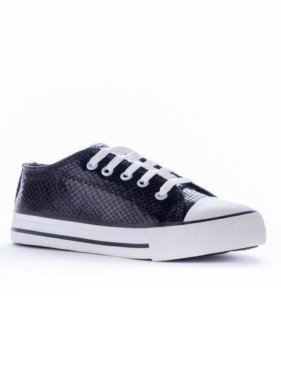 Buy Shiny Leather Lace-up Sneakers - Black  KO-21 in Egypt