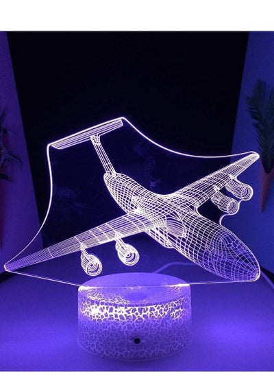 اشتري Multicolour 3D Illusion Table Lamp LED Airplane Night Light Lava Base Hologram Pattern Room Child Indoor Decorative 16 Color with Remote في الامارات