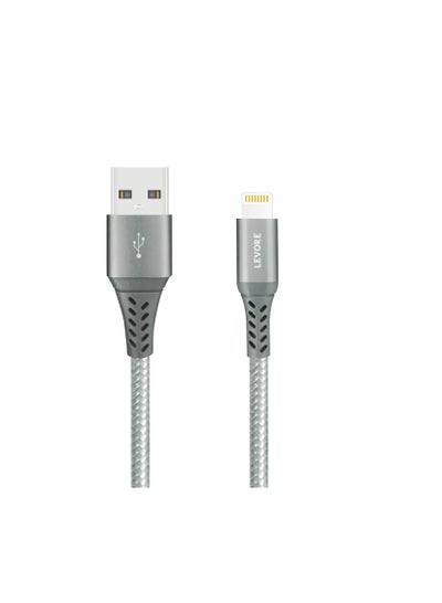 Buy LEVORE 1M Nylon Braided USB A to Lightning Cable Gray LC1212-GY in UAE