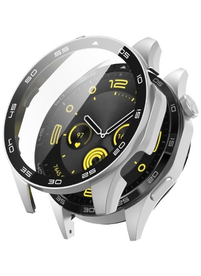 اشتري HUAWEI WATCH GT 4 46mm Case with 9H Tempered Glass Screen Protector, Unique Design Hard PC Waterproof Cover, Touch Sensitive Full Coverage Accessories with Scale for Huawei Watch GT4 46mm （Sliver) في السعودية