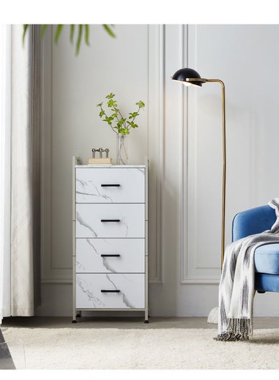 Buy LINSY - Dresser with 4 Drawers, Wood Top Dresser, Organizer of Drawers for Bedroom, Living Room, Nursery, Entryway, Sturdy Metal Frame, Easy Pull Handle,  White, 43.2 L, 29 W, 95.6 H cm. in UAE