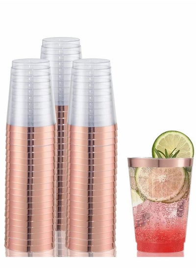 Buy Rose Gold Rimmed Plastic Cup, 20Pack 10oz Clear Cups Tumblers, Fancy Disposable Hard with Rim for Wedding Elegant Party Cup in Saudi Arabia