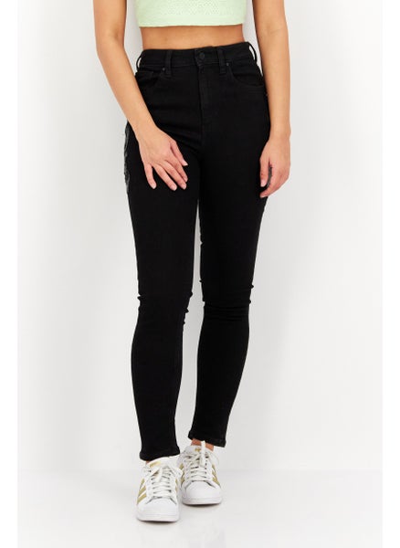 Buy Women Skinny Fit Printed Stretchable Jeans, Black in UAE