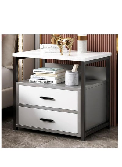 Buy Nightstand, Industrial Bed Side Table with 2 Drawers Storage Open Shelf, Sturdy End Table with Steel Frame, Night Stand for Bedroom, Living Room (40 * 34 * 50cm) in Saudi Arabia