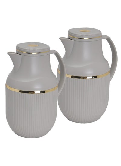 Buy 2-Piece Coffee And Tea Vacuum Flask Green Grey/Gold 1 Liter in Saudi Arabia