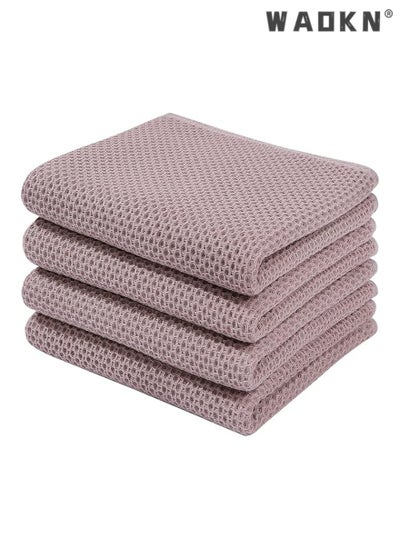 Buy 4-Piece Cotton Waffle Weave Kitchen Dish Cloths & Tea Towels Set - Ultra-Soft, Super Absorbent, & Rapid Drying for Everyday Use（34x34CM，Brown） in Saudi Arabia