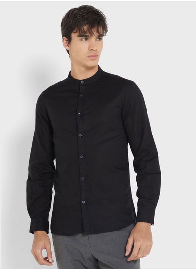 Buy Men Black Casual Linen Sustainable Shirt in Saudi Arabia